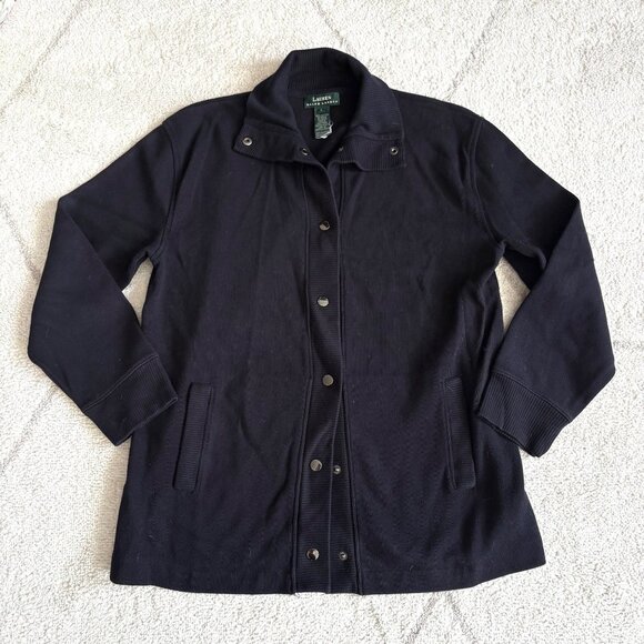 Ralph Lauren Black Cotton Snap Button Cardigan Jacket Casual Minimalist Sweater - Picture 1 of 8
